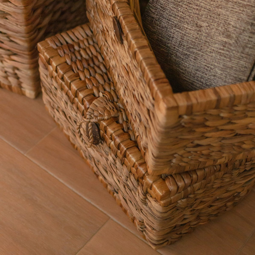 Trunk Basket | Laundry Basket with Lid KELANA made from Water Hyacinth (2 sizes) - LUXONAS HOME