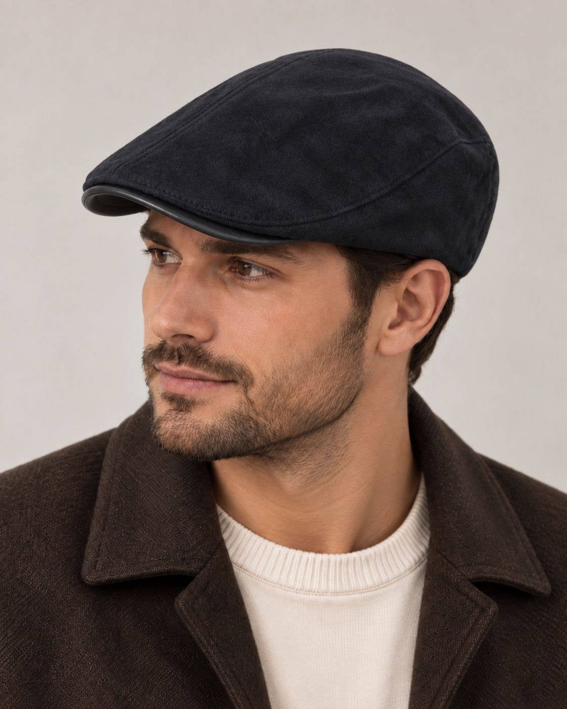Unisex newsboy cap suede-effect F60685: BLACK