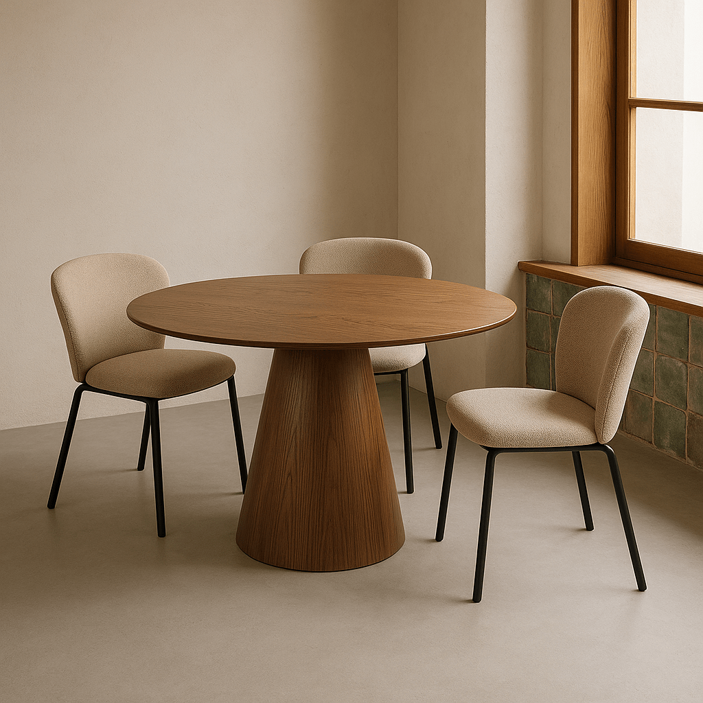 Veneered Brown Round Dining Table - LUXONAS