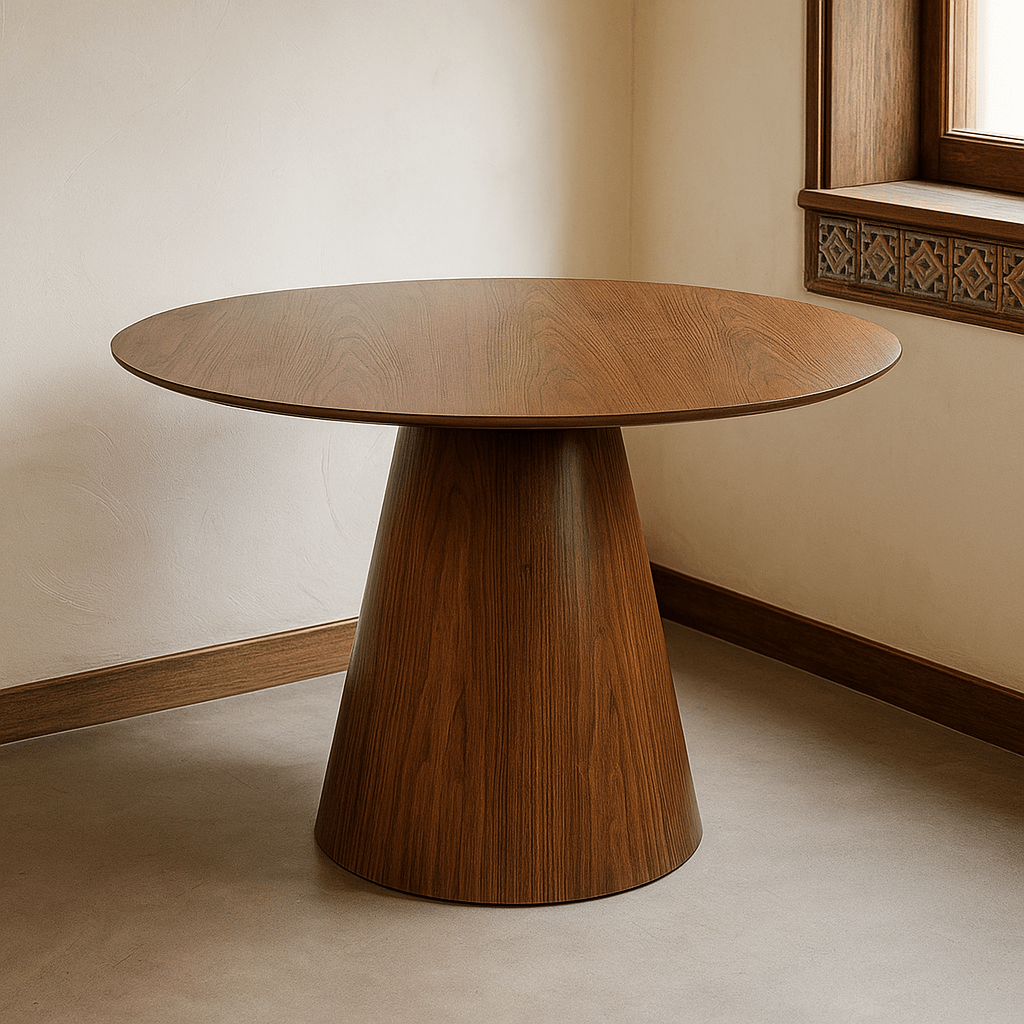 Veneered Brown Round Dining Table - LUXONAS
