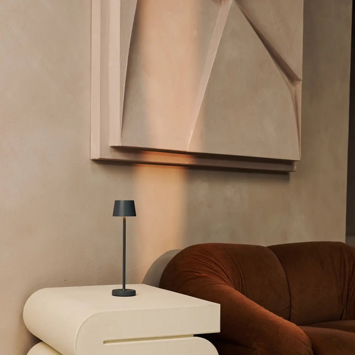 Vondel Mini Stone Grey Cordless Lamp | Dimmable & Perfect for Hospitality Industry - LUXONAS HOME