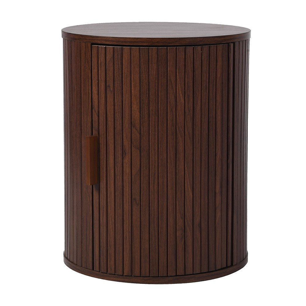 Walnut Round Bedside Table