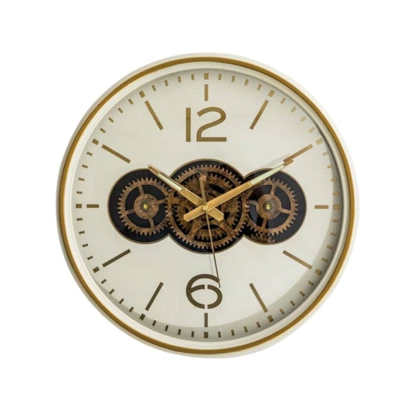 White and Cream Moving Gears Wall Clock