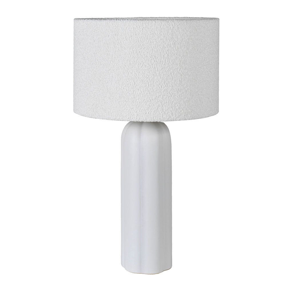 White Base Table Lamp with Boucle Shade - LUXONAS