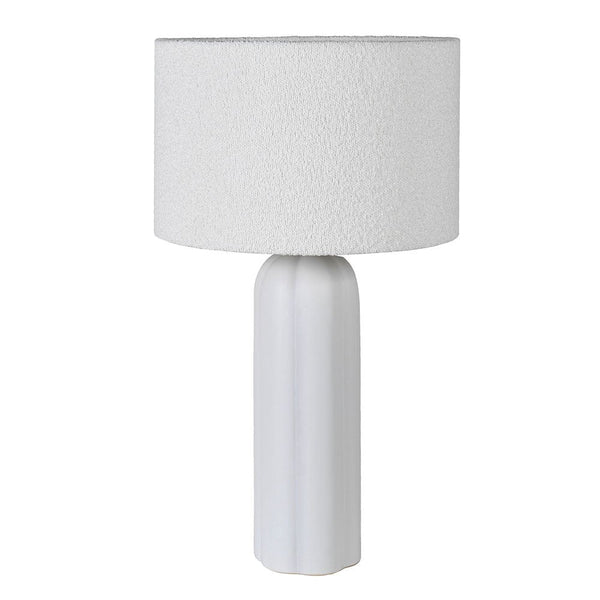 White Base Table Lamp with Boucle Shade