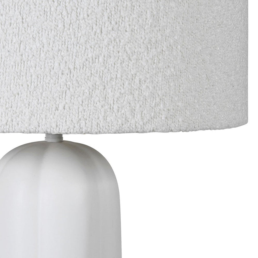 White Base Table Lamp with Boucle Shade