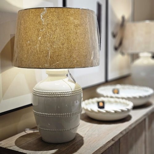 White Beaded Ceramic Table Lamp - LUXONAS HOME