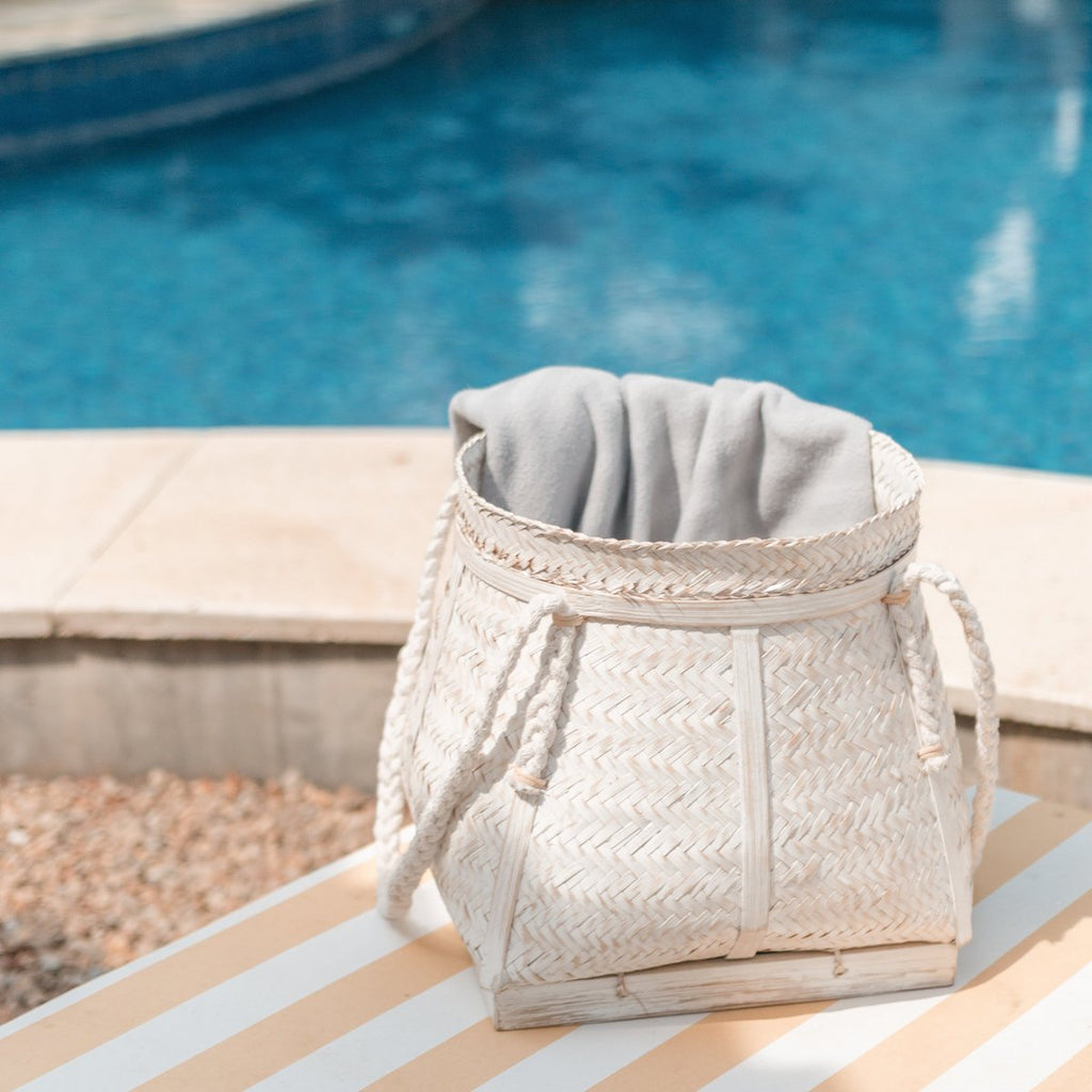 White BIKU Basket | Plant Basket | Laundry Basket | Large Round Boho Storage Basket Made of Bamboo - LUXONAS HOME