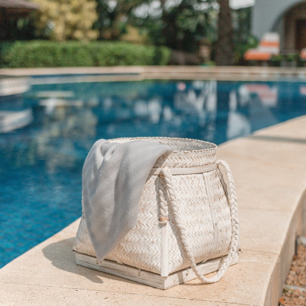 White BIKU Basket | Plant Basket | Laundry Basket | Large Round Boho Storage Basket Made of Bamboo - LUXONAS HOME