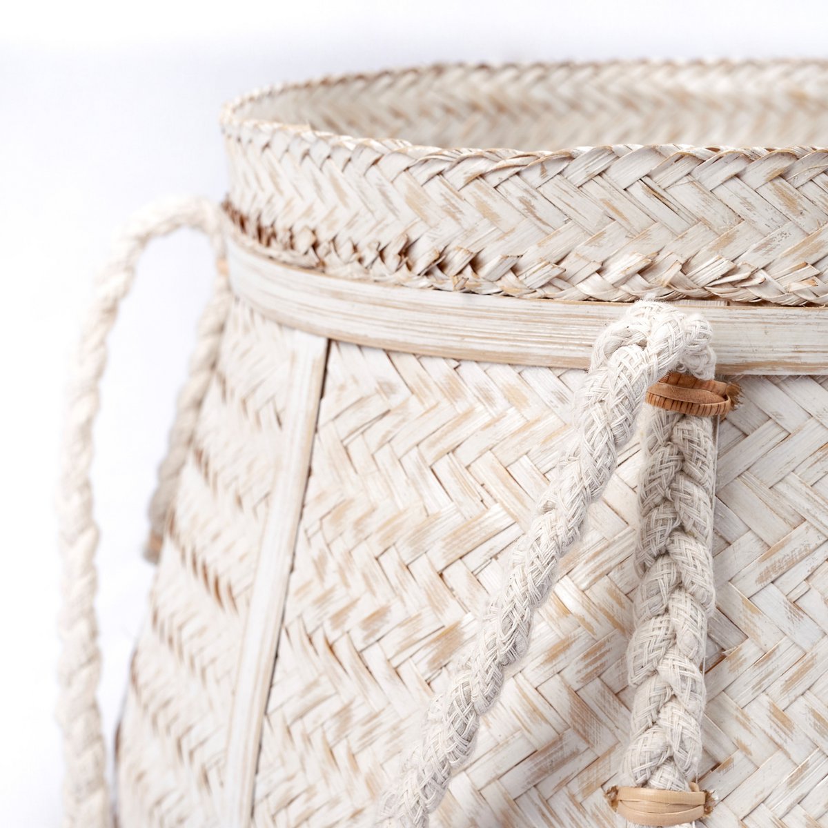 White BIKU Basket | Plant Basket | Laundry Basket | Large Round Boho Storage Basket Made of Bamboo - LUXONAS HOME