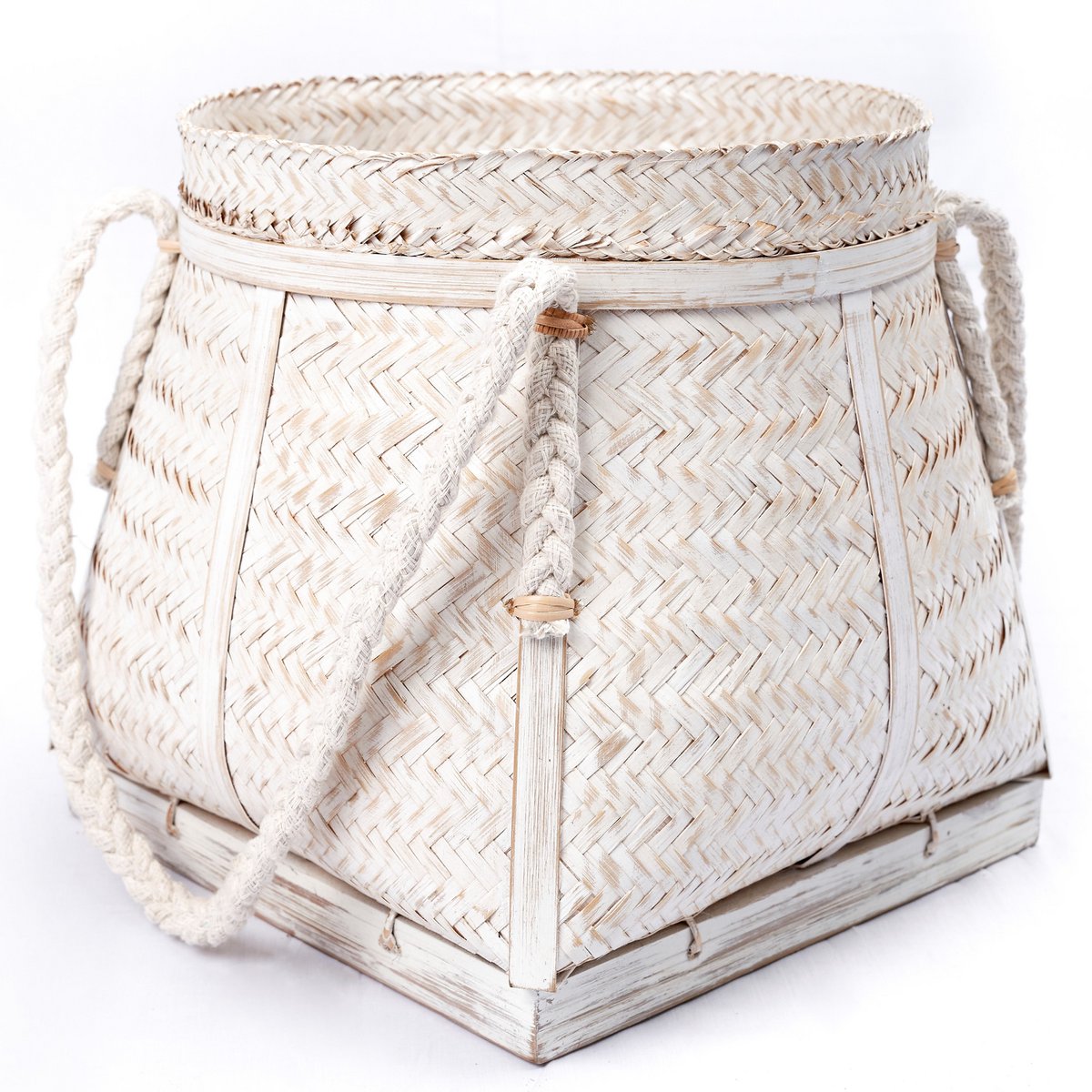 White BIKU Basket | Plant Basket | Laundry Basket | Large Round Boho Storage Basket Made of Bamboo - LUXONAS HOME