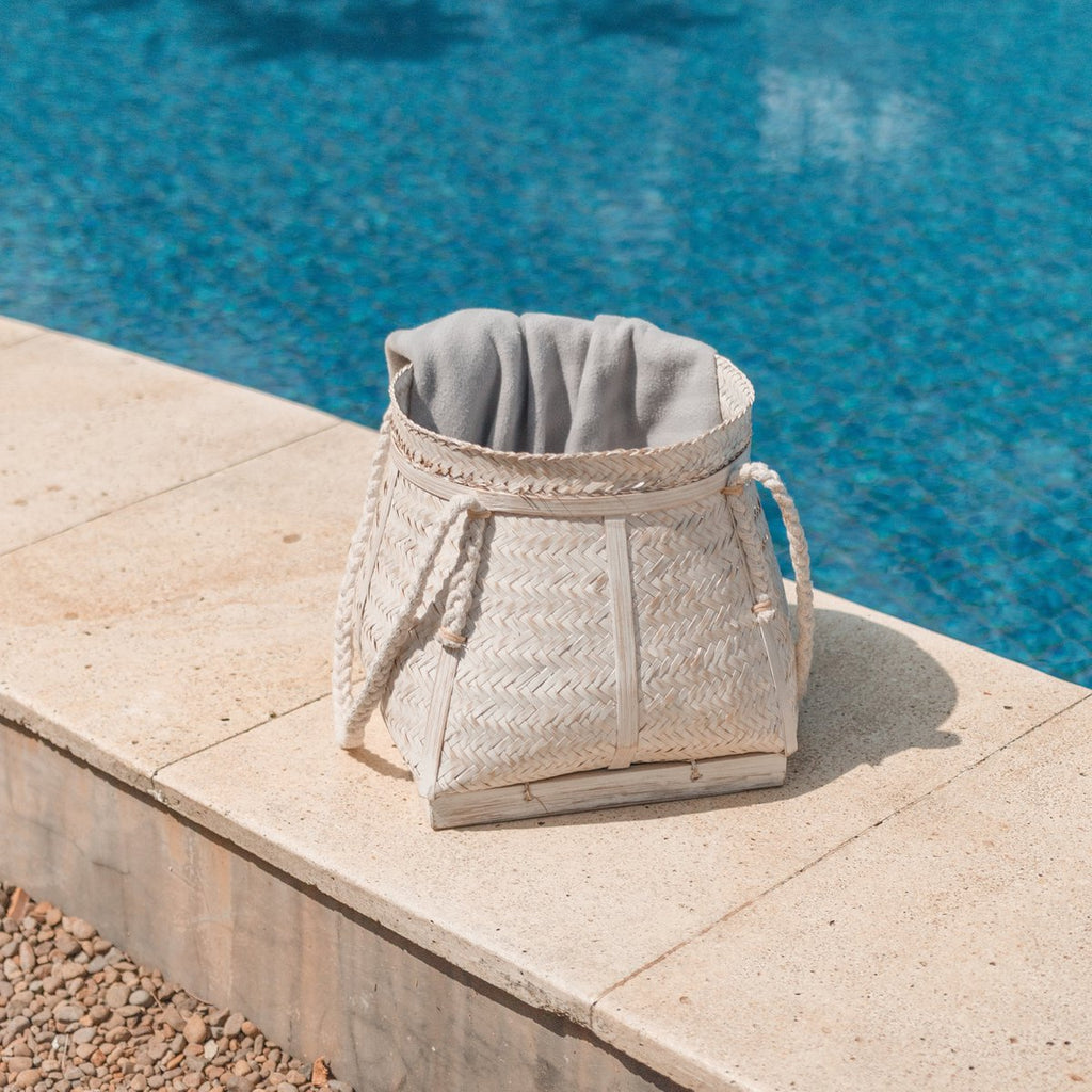 White BIKU Basket | Plant Basket | Laundry Basket | Large Round Boho Storage Basket Made of Bamboo - LUXONAS HOME