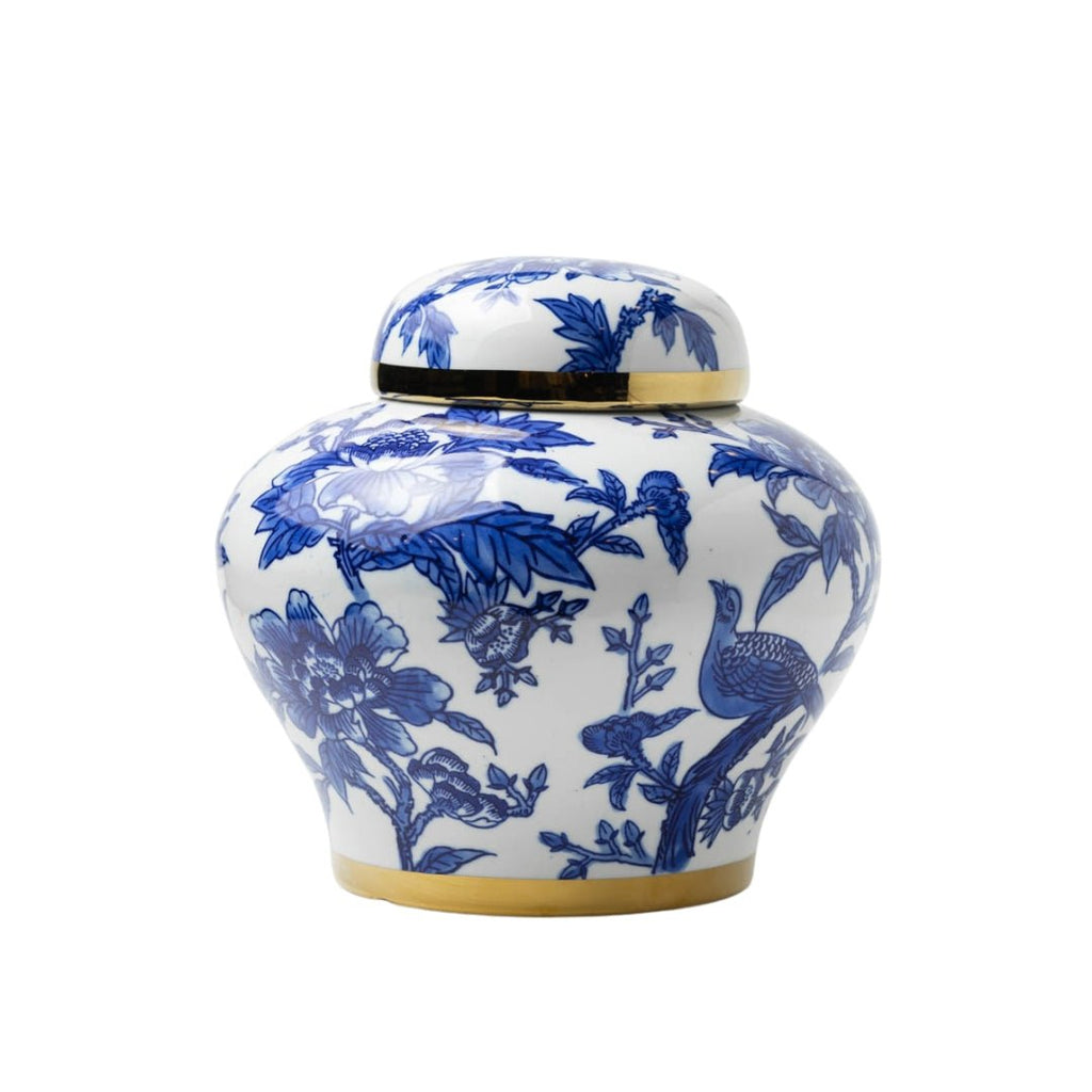 White Blue Ceramic Jar 'Blue Birds' - LUXONAS
