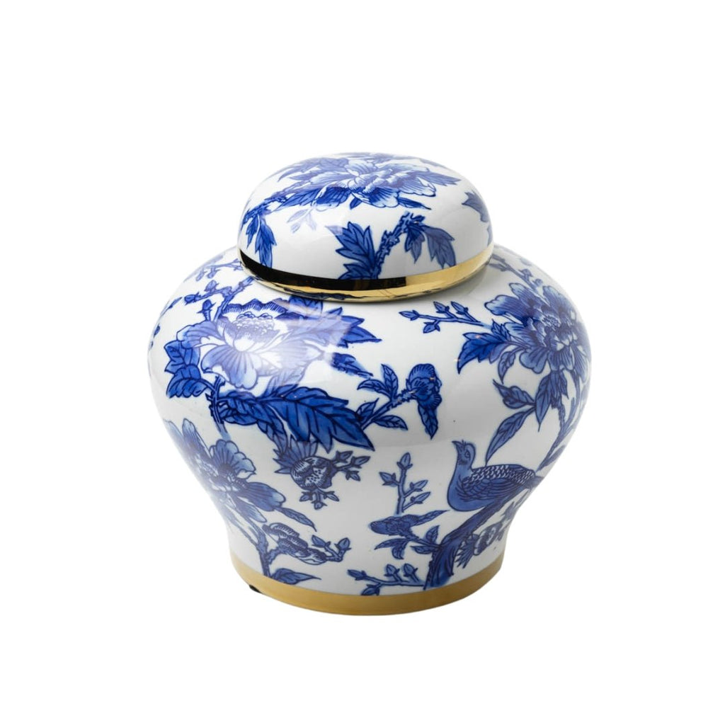 White Blue Ceramic Jar 'Blue Birds' - LUXONAS