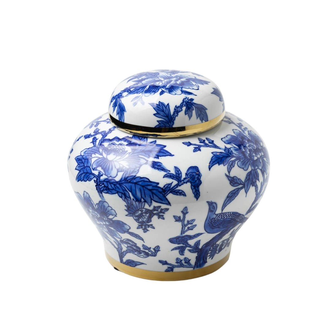 White Blue Ceramic Jar 'Blue Birds' - LUXONAS