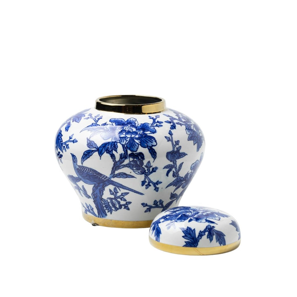 White Blue Ceramic Jar 'Blue Birds' - LUXONAS