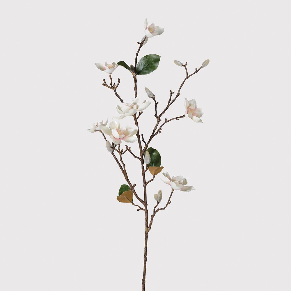 White Blush Magnolia Spray - Elegant Decorative Floral Accent