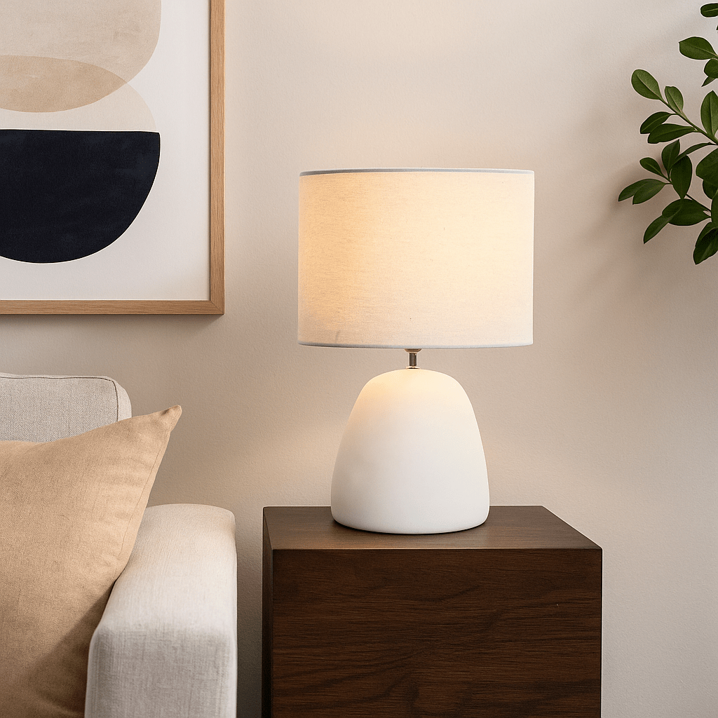 White Bobble Base Table Lamp - LUXONAS