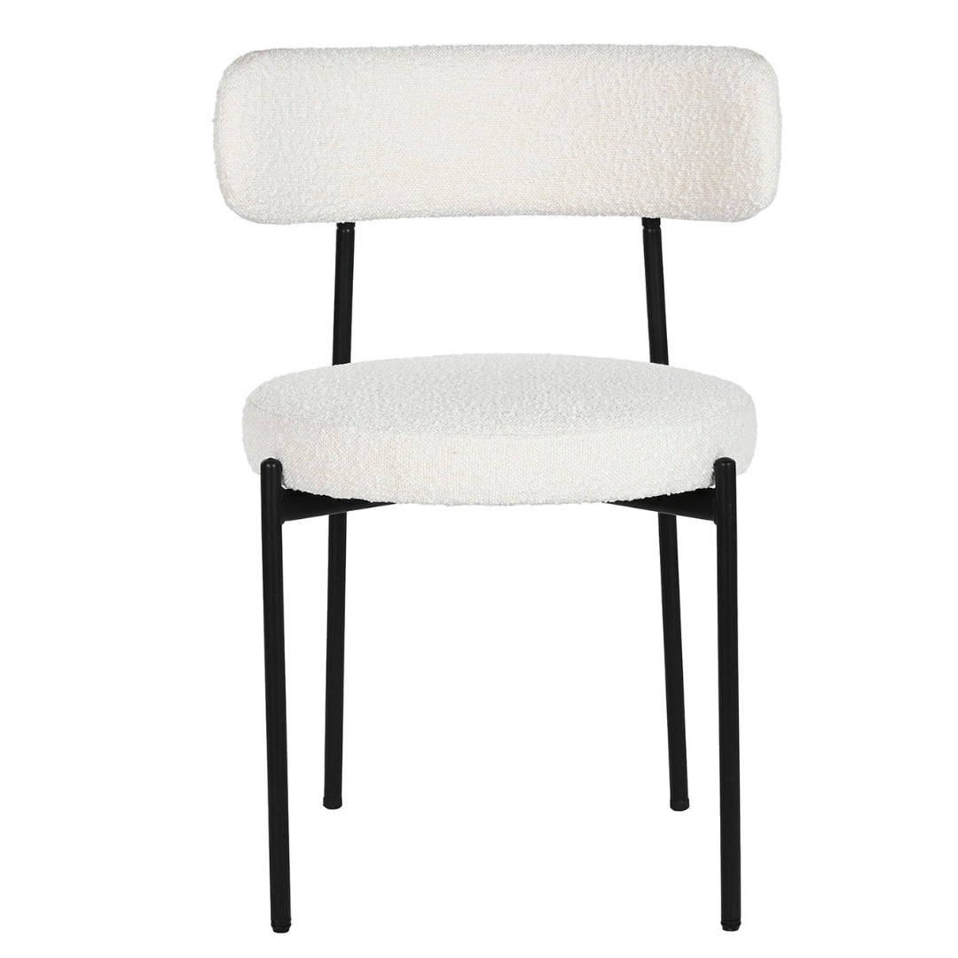 White Boucle Polyester Dining Chair w/Black Metal Frame - LUXONAS