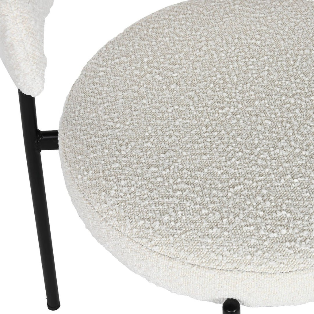 White Boucle Polyester Dining Chair w/Black Metal Frame - LUXONAS