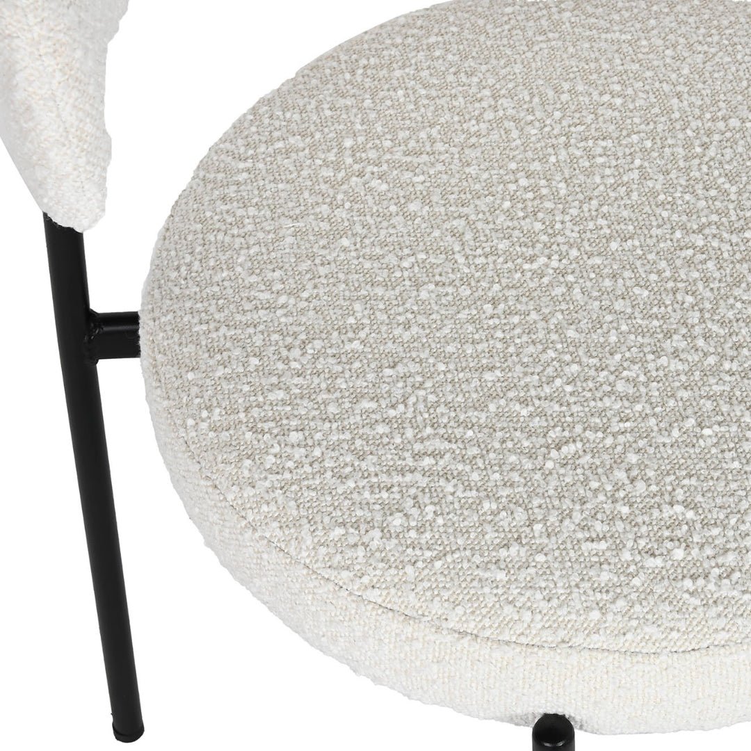 White Boucle Polyester Dining Chair w/Black Metal Frame - LUXONAS