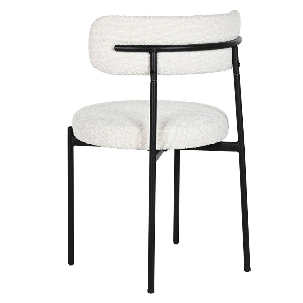 White Boucle Polyester Dining Chair w/Black Metal Frame - LUXONAS