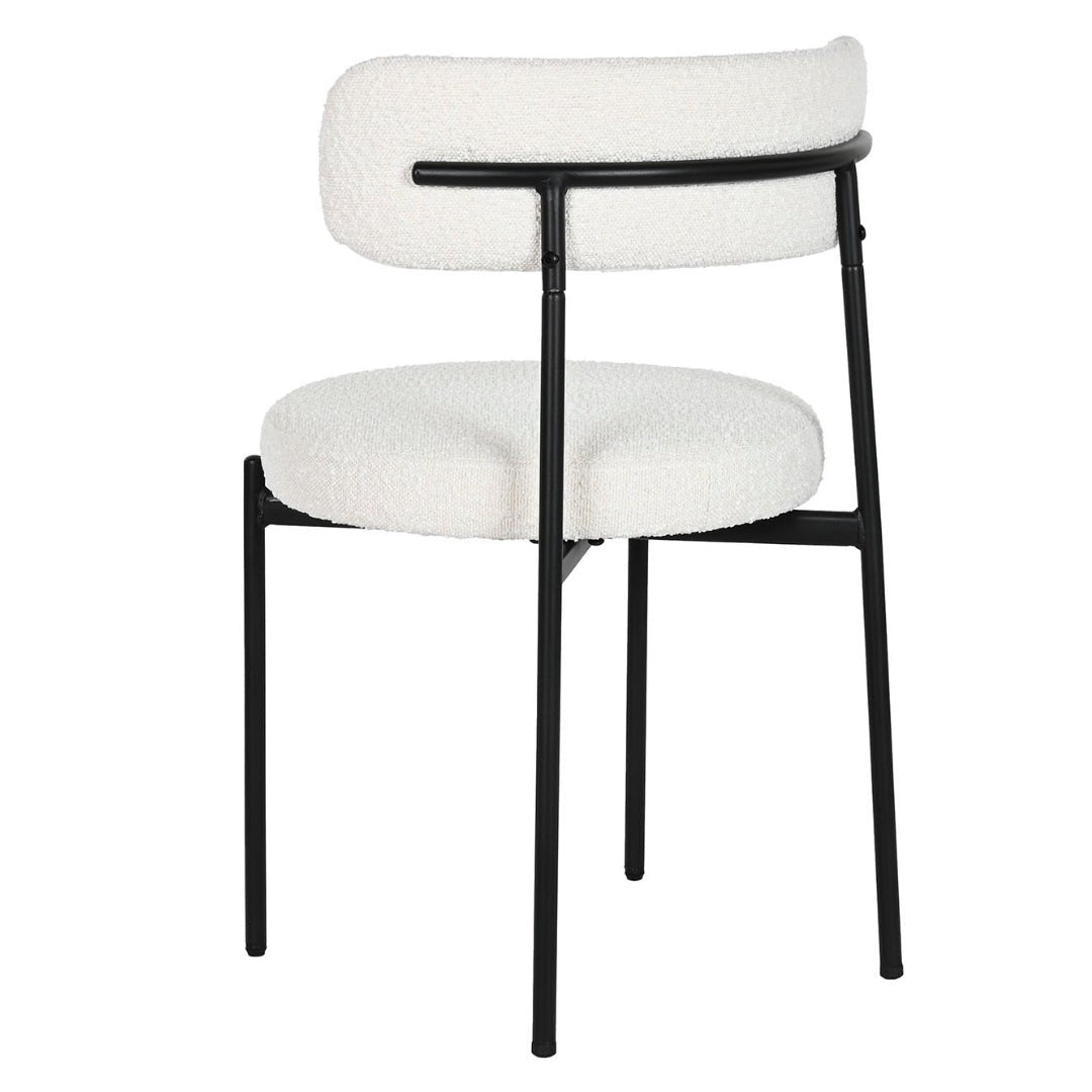White Boucle Polyester Dining Chair w/Black Metal Frame - LUXONAS