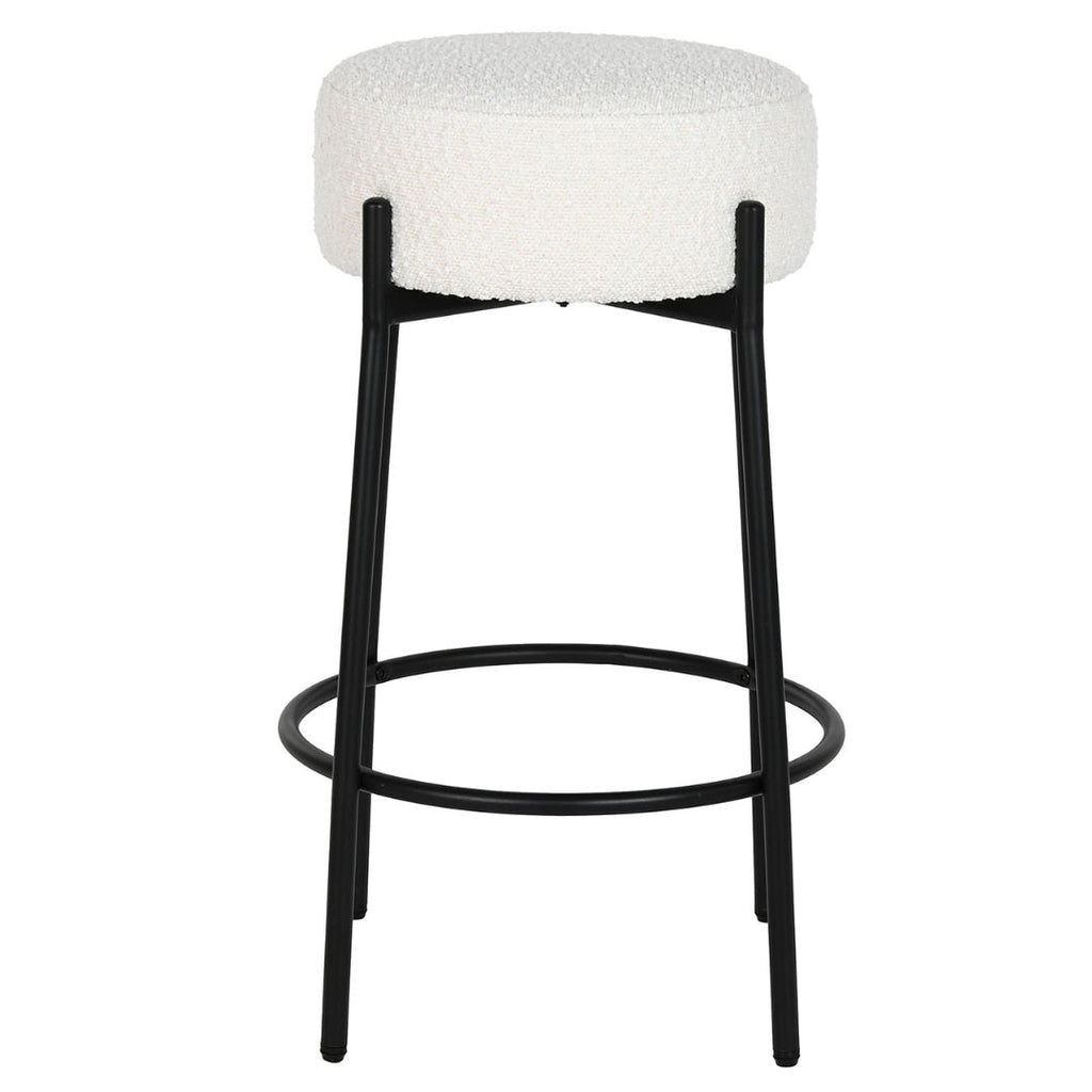 White Boucle Polyester Stool w/Black Metal Frame - LUXONAS