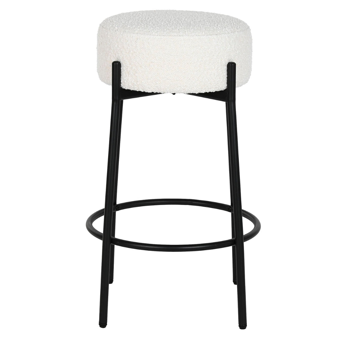 White Boucle Polyester Stool w/Black Metal Frame - LUXONAS