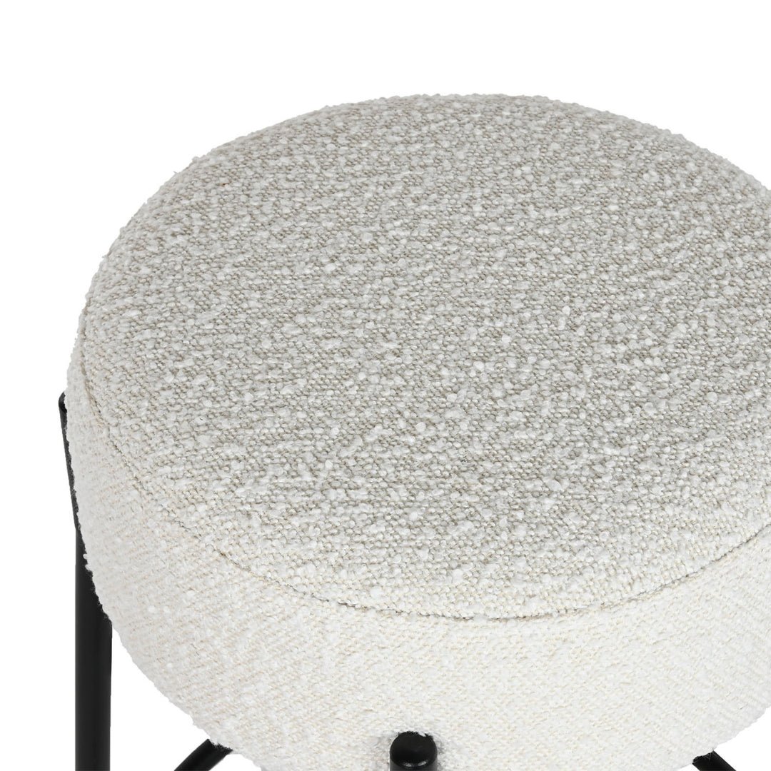 White Boucle Polyester Stool w/Black Metal Frame - LUXONAS