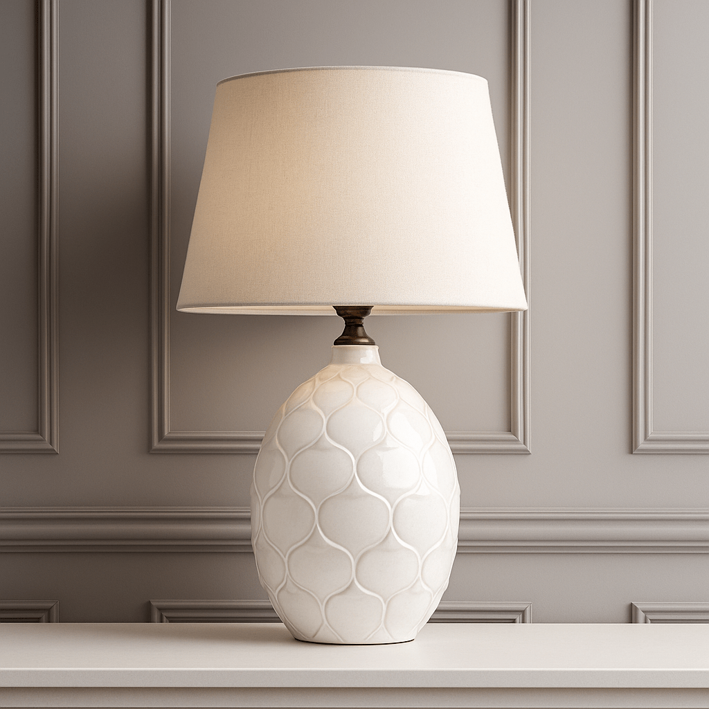 White Ceramic Design Table Lamp - LUXONAS