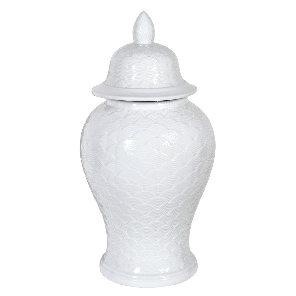 Elegant White Ceramic Scalloped Jar