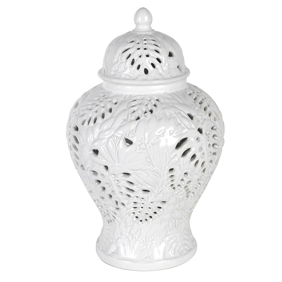 White Filigree Ceramic Small Jar - LUXONAS