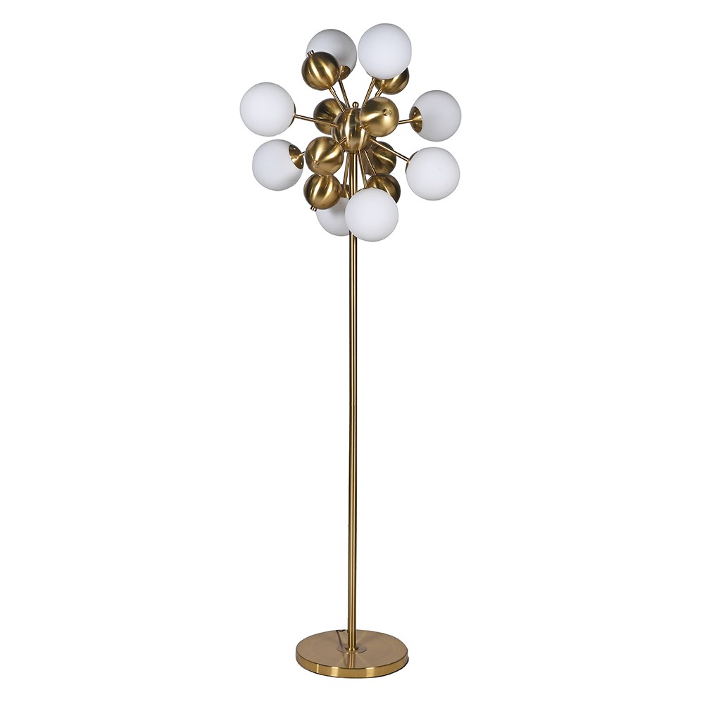 Elegant White Glass Ball Floor Lamp with Gold Base