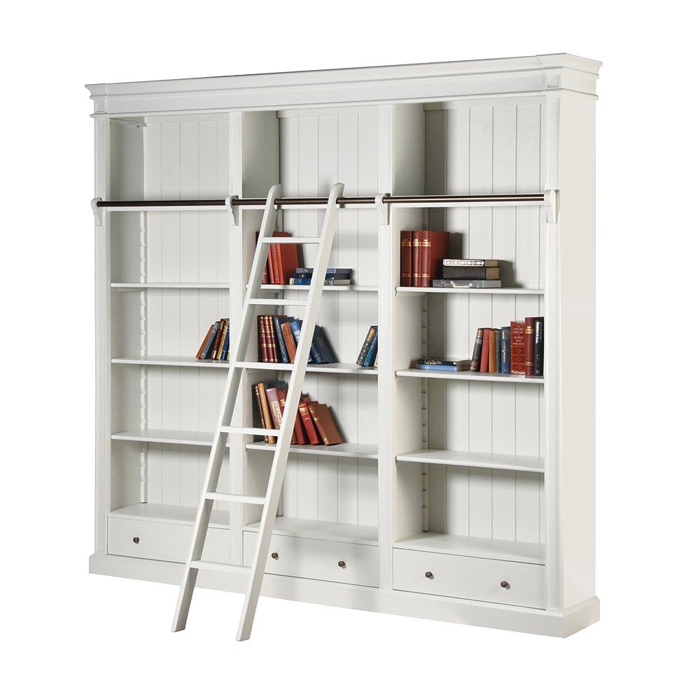 White Lysa Bookcase With Ladder - LUXONAS