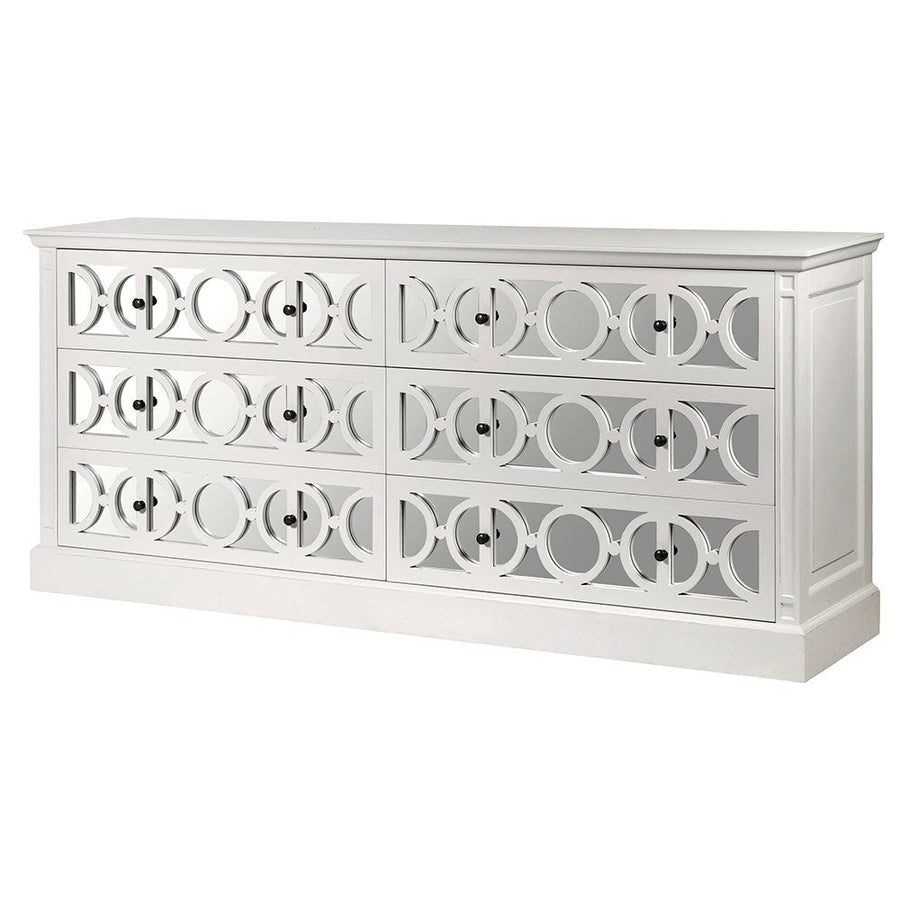 White Lysa Mirror 6 Drawer Chest