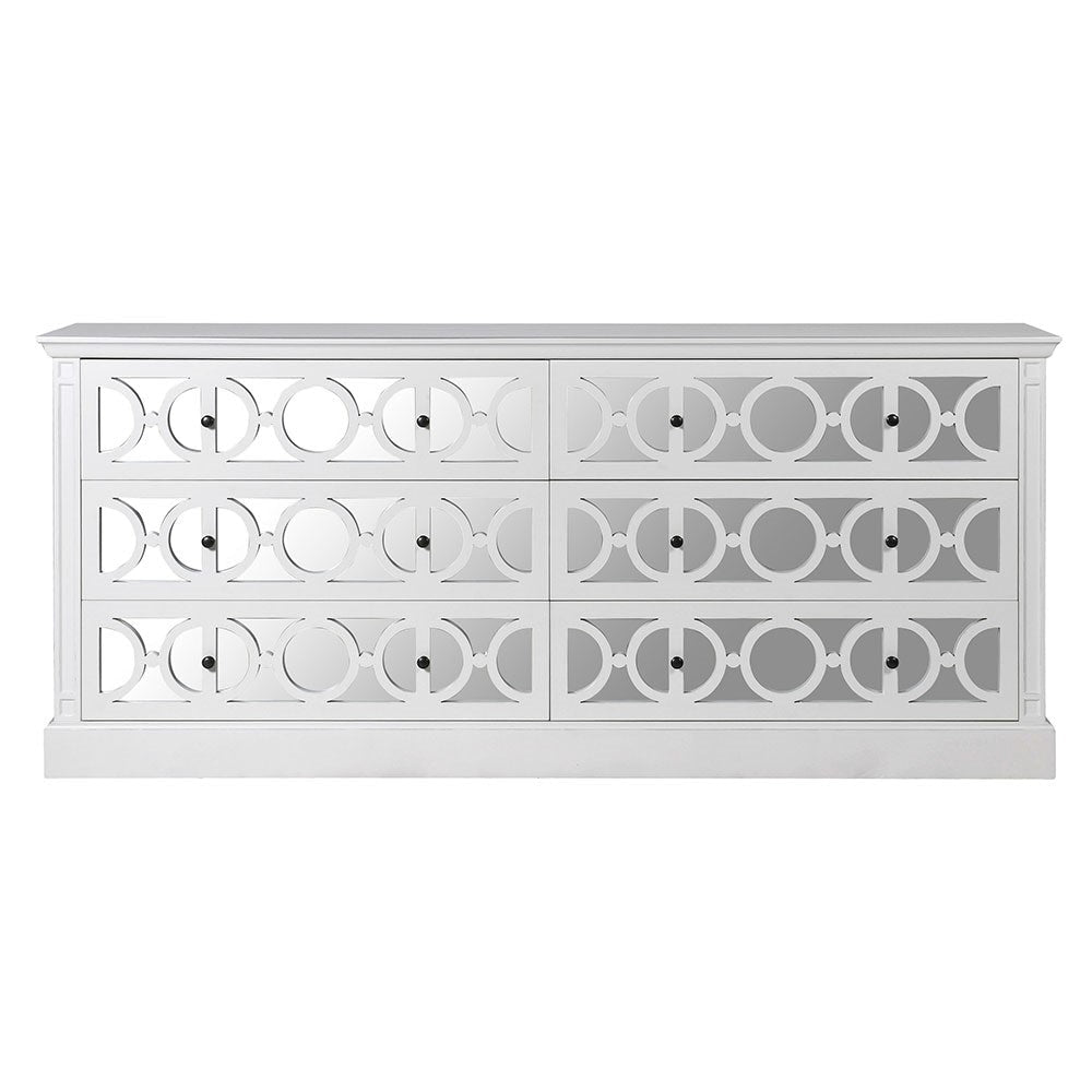 White Lysa Mirror 6 Drawer Chest - LUXONAS