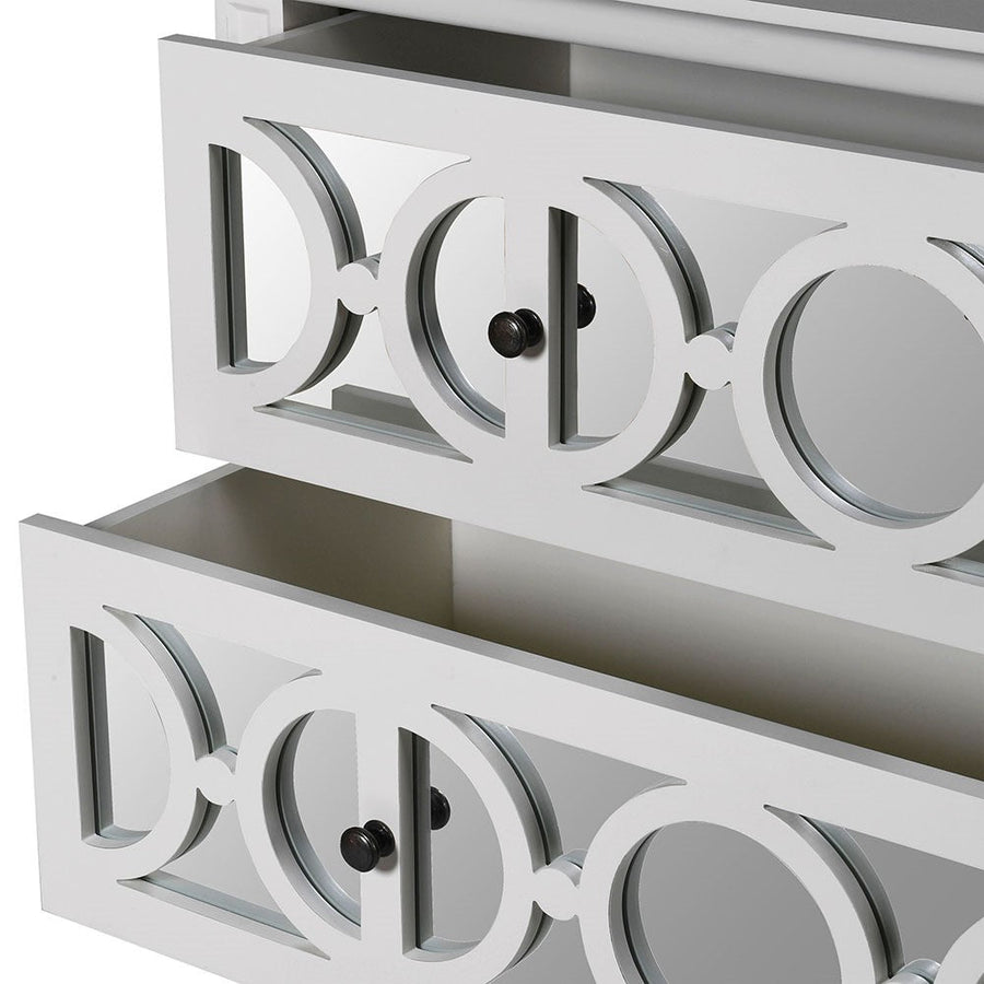White Lysa Mirror 6 Drawer Chest