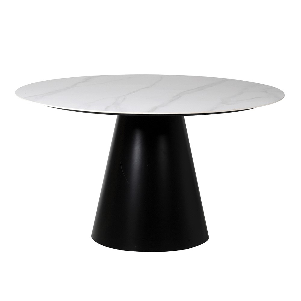 White Marble Effect Top Round Dining Table - LUXONAS