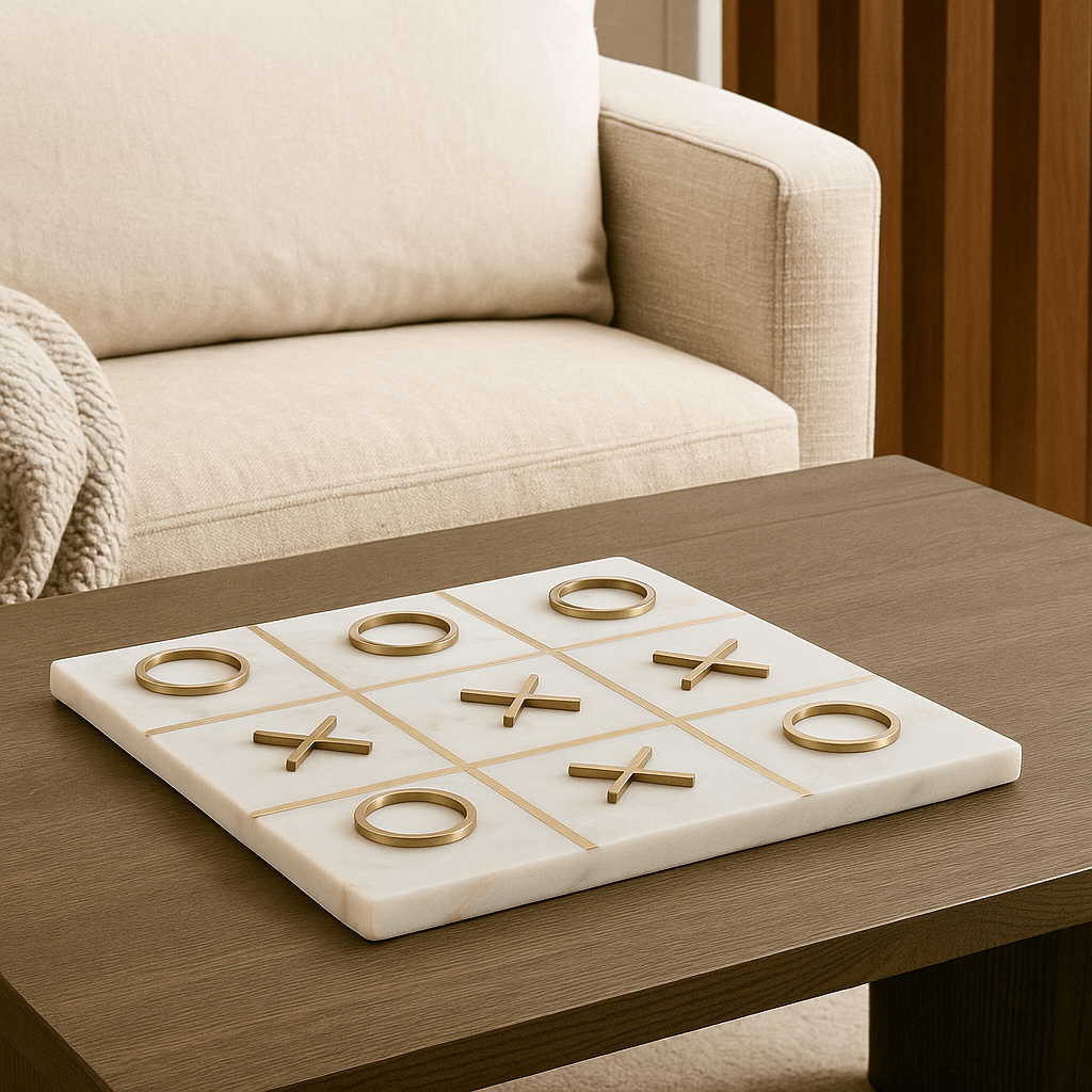 White Marble OXO Game - Elegant Tic Tac Toe Set - LUXONAS