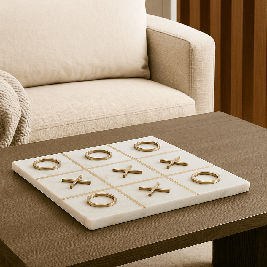 White Marble OXO Game - Elegant Tic Tac Toe Set