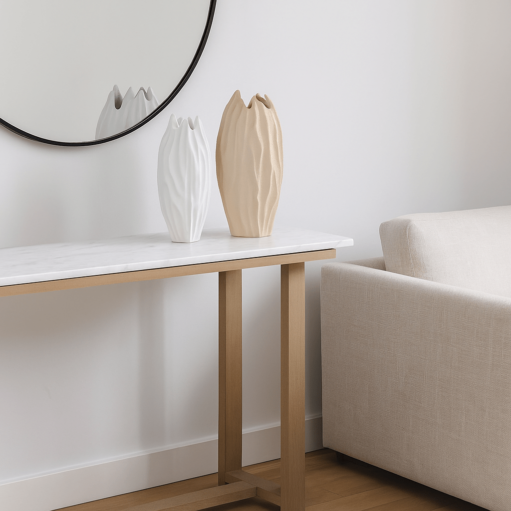 White Matt Wrinkled Vase - LUXONAS