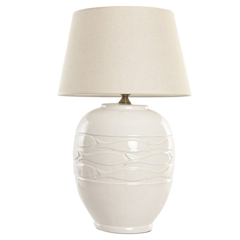 White Porcelain Linen Table Lamp with Fish Motif