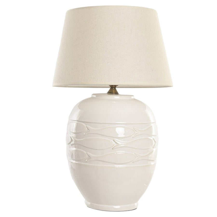 White Porcelain Linen Table Lamp with Fish Motif