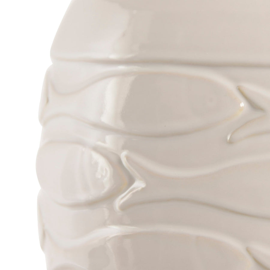 White Porcelain Linen Table Lamp with Fish Motif