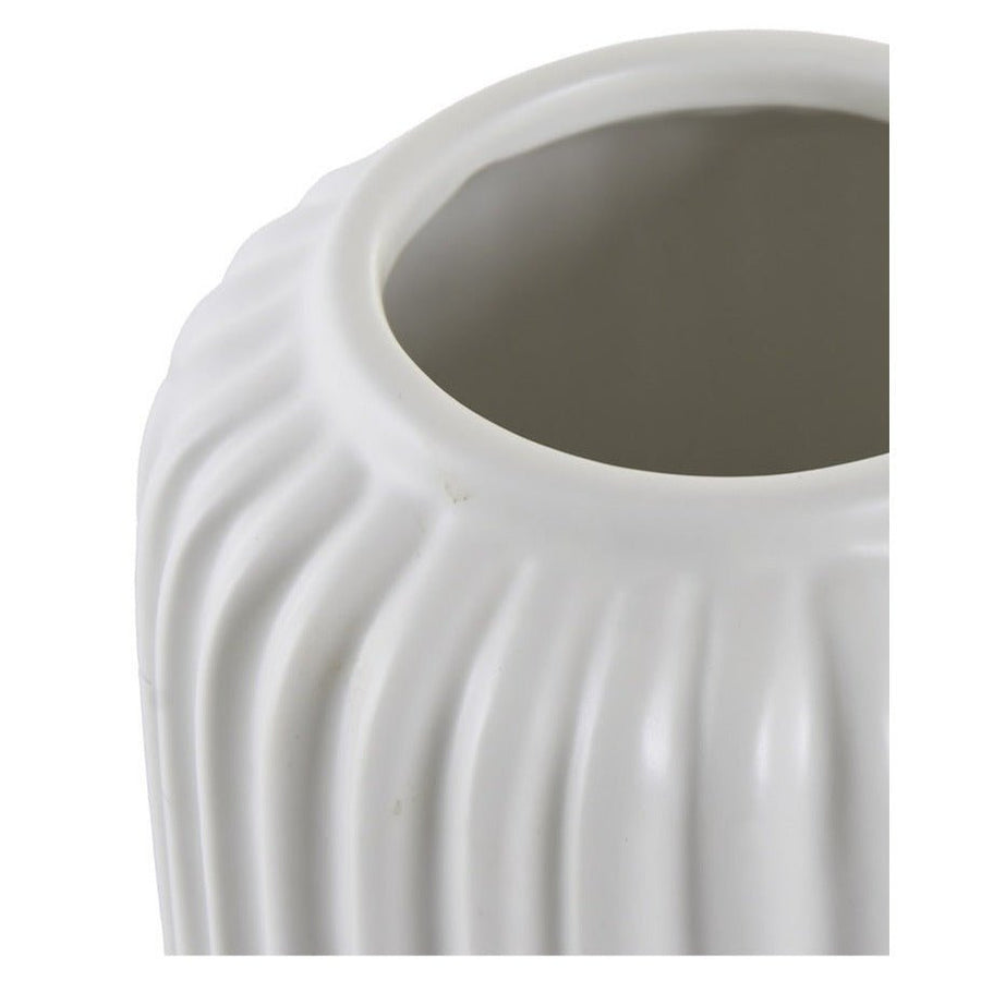 White Ribbed Ceramic Bottle Vase