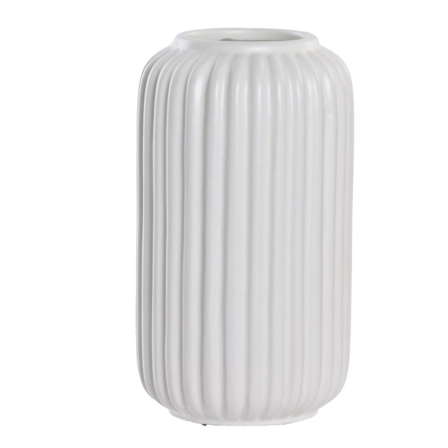 White Ribbed Ceramic Bottle Vase