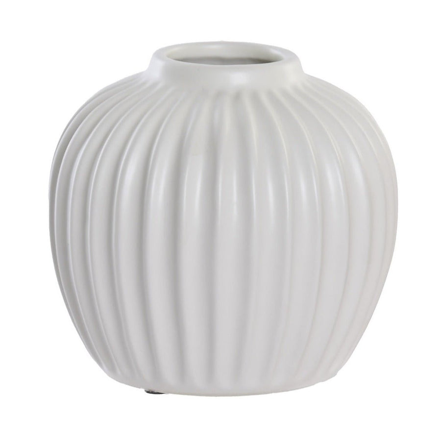 White Ribbed Ceramic Bud Vase