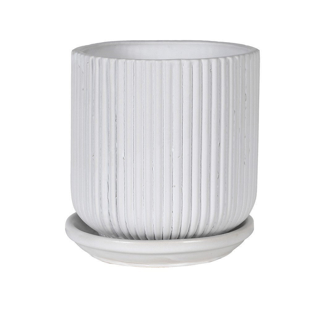 White Ribbed Ceramic Planter Pot