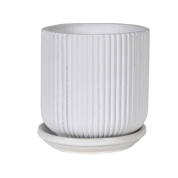 White Ribbed Ceramic Planter Pot